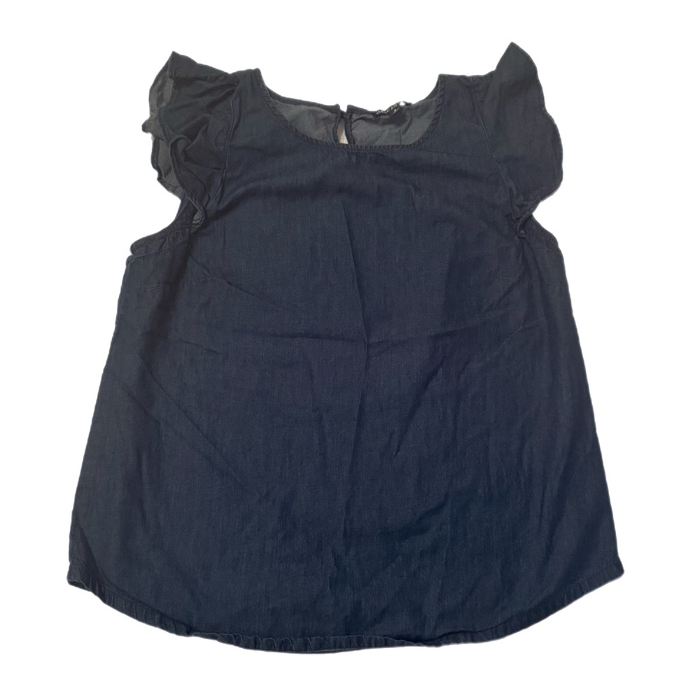 J. Crew Mercantile Womens Blue Ruffle Short-Sleeve Blouse Size 8 Coastal Preppy